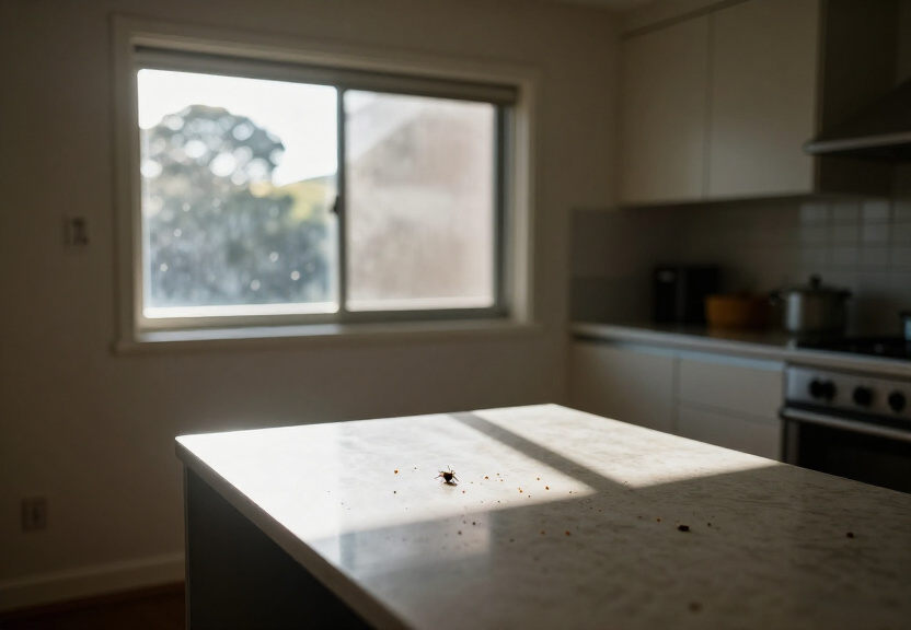 Spider webs in a Dundas roof space before treatment